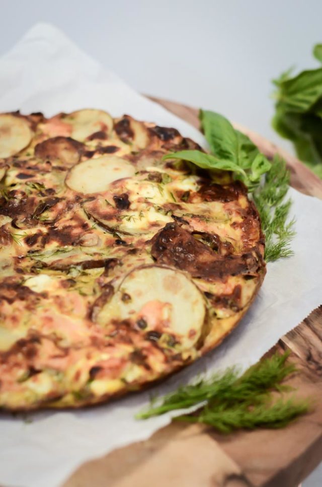 This Smoked Salmon and Fresh Herb Spanish Tortilla is the perfect all-in-one breakfast to serve a crowd!