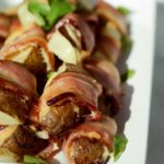These Bacon-Wrapped Potato Wedges with Cheddar and Mustard are the perfect Football Sunday snack or party appetizer. So many great flavors in one little bite!