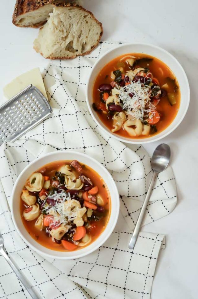 This Warming Minestrone Soup is the perfect healthy, cold-weather meal. It comes together quickly and is kid-friendly!
