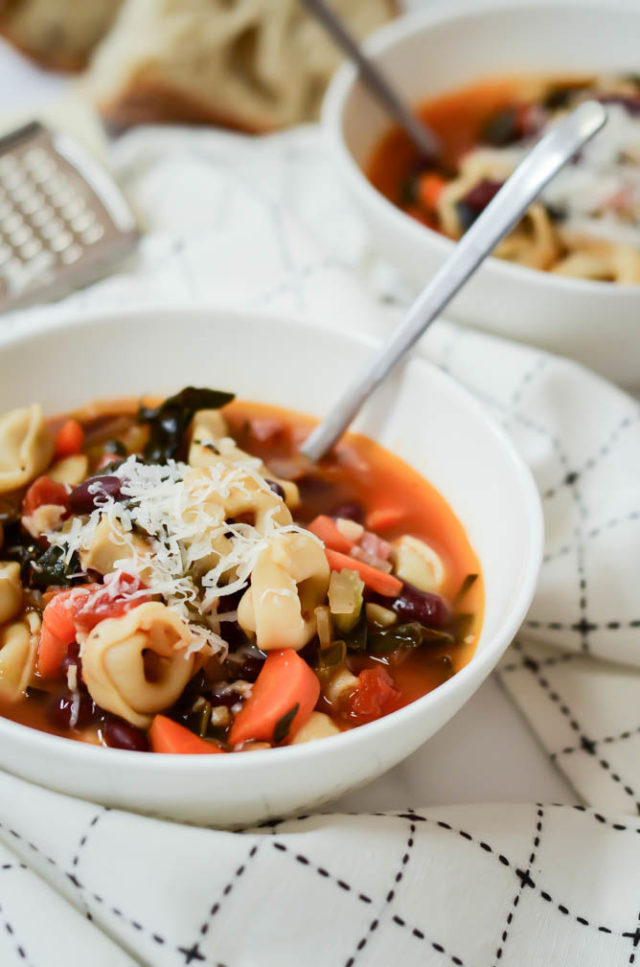 This Warming Minestrone Soup is the perfect healthy, cold-weather meal. It comes together quickly and is kid-friendly!