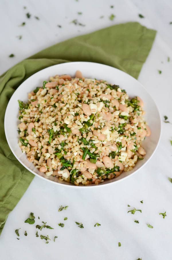 Herbed Grain Salad with Broccoli Rabe and White Beans | CaliGirl Cooking