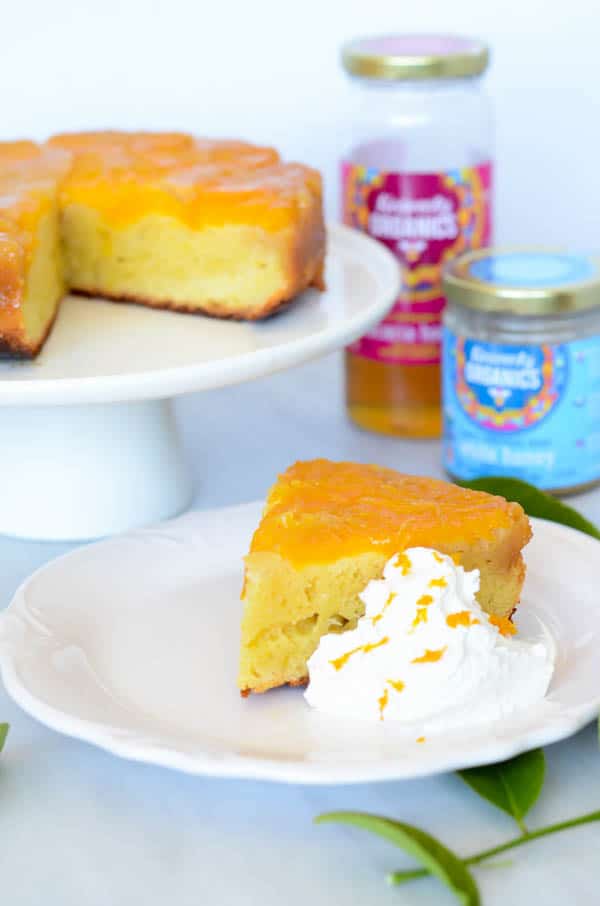 Honey-Orange Upside Down Cake with Honey-Bourbon Whipped Cream | CaliGirl Cooking