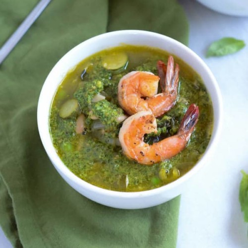 Spring Green Minestrone with Basil-Cilantro Pistou | CaliGirl Cooking