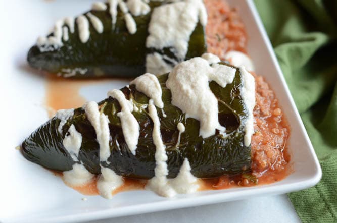 Spicy Stuffed Pasilla Peppers with Cashew Cream Sauce | CaliGirl Cooking