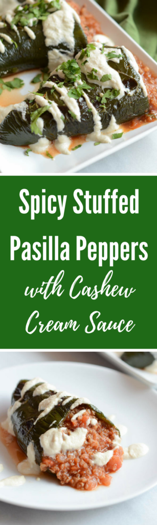 Spicy Stuffed Pasilla Peppers with Cashew Cream Sauce | CaliGirlCooking.com
