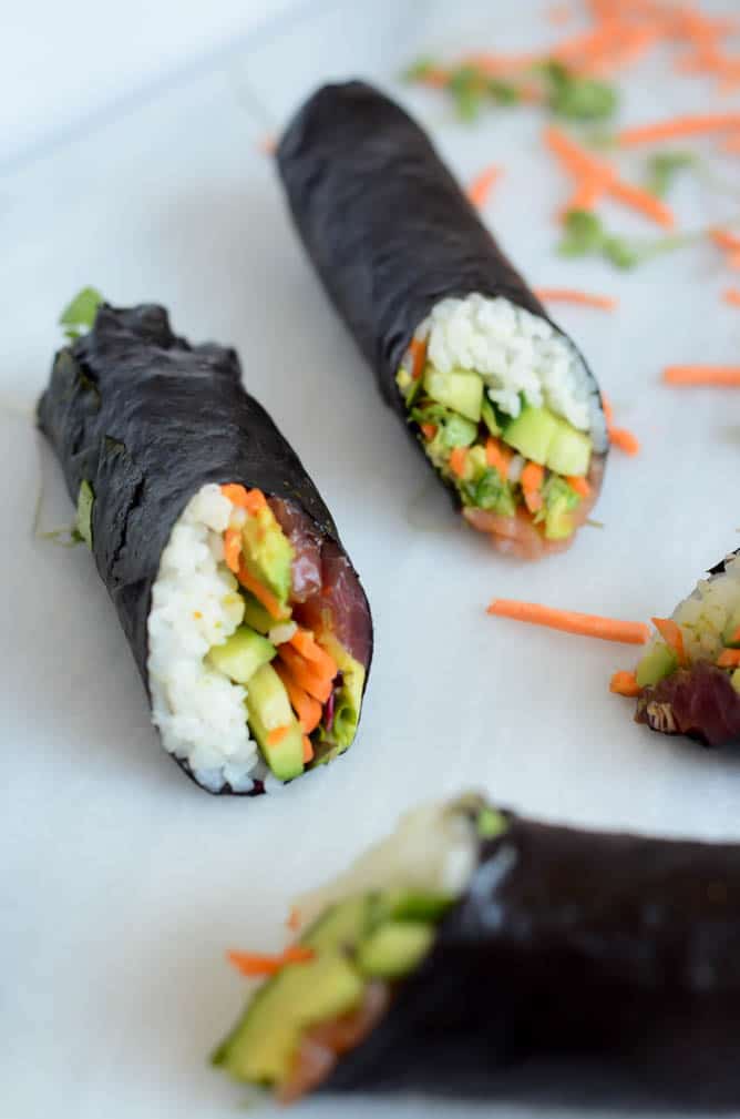 Ahi and Smoked Salmon Sushi-Ritos | CaliGirl Cooking
