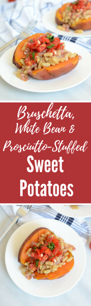 Bruschetta, White Bean and Pancetta Stuffed Sweet Potatoes | CaliGirlCooking.com
