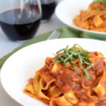 Easy Pumpkin Basil Marinara with Pappardelle and Sweet Potato Noodles | CaliGirlCooking.com