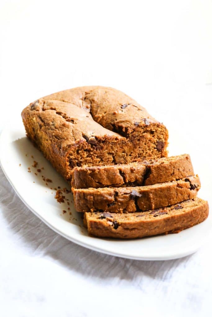 Healthy Pumpkin Chocolate Chip Bread by Abra's Kitchen | 22 Quick & Easy Halloween Recipes at CaliGirlCooking.com
