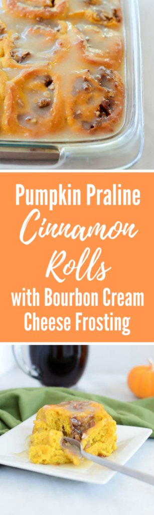 Pumpkin Praline Cinnamon Rolls with Bourbon Cream Cheese Frosting | CaliGirlCooking.com