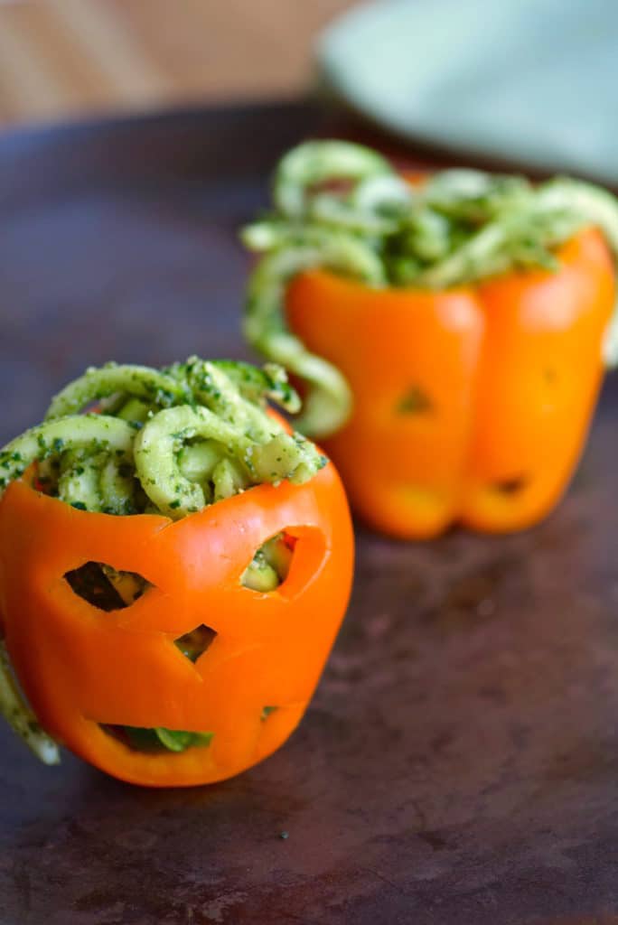 Zoodles with Pumpkin Kale Pesto | 22 Quick & Easy Halloween Recipes at CaliGirlCooking.com