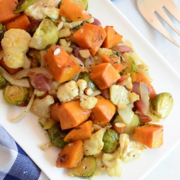 Maple Roasted Autumn Vegetables with Almonds and Grapes | CaliGirlCooking.com