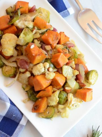 Maple Roasted Autumn Vegetables with Almonds and Grapes | CaliGirlCooking.com