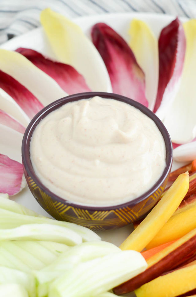 Best EVER Winter Vegetable Platter Garlicky Cauliflower Almond Butter Sauce | CaliGirlCooking.com