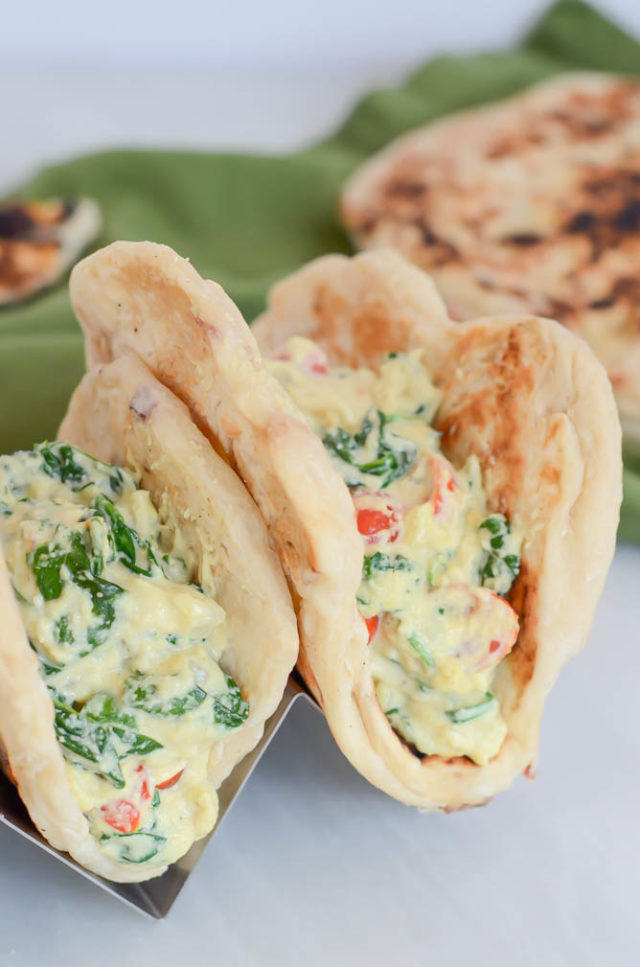 Creamed Curried Spinach with Bacon Naan | CaliGirlCooking.com