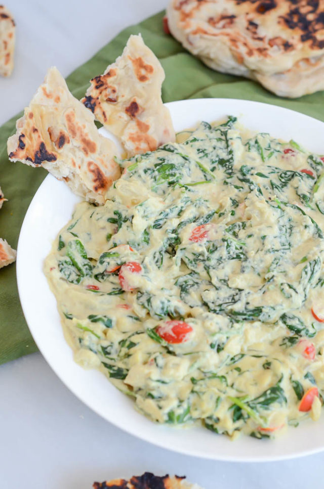 Creamed Curried Spinach with Bacon Naan | CaliGirlCooking.com
