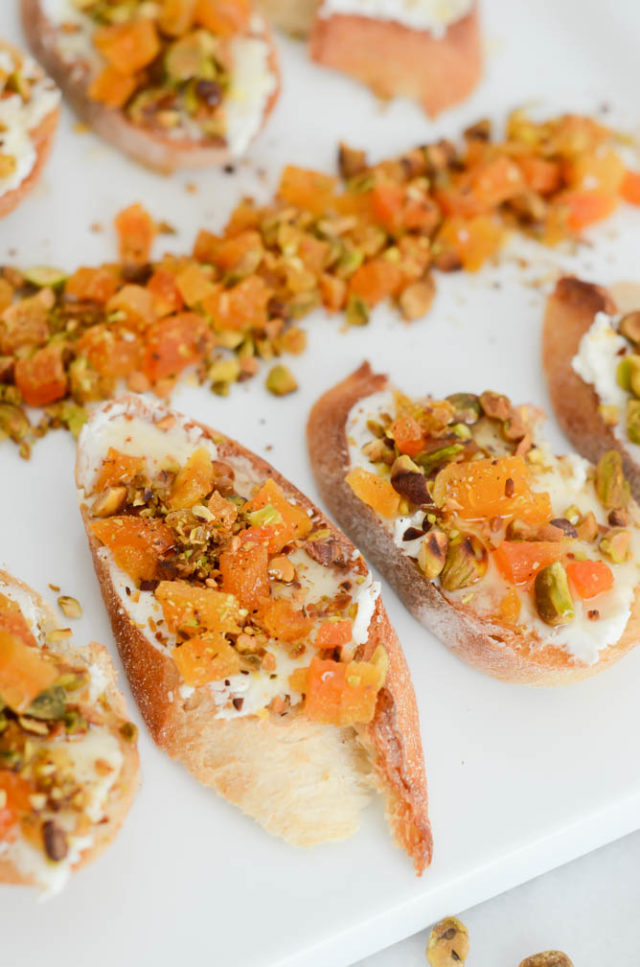 Goat Cheese, Apricot and Pistachio Crostini with Honey | CaliGirlCooking.com