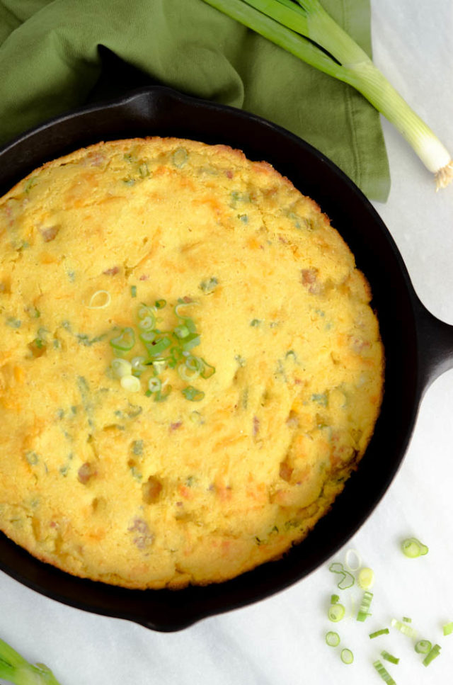 Loaded Skillet Cornbread with Sausage and Cheddar Cheese | CaliGirlCooking.com