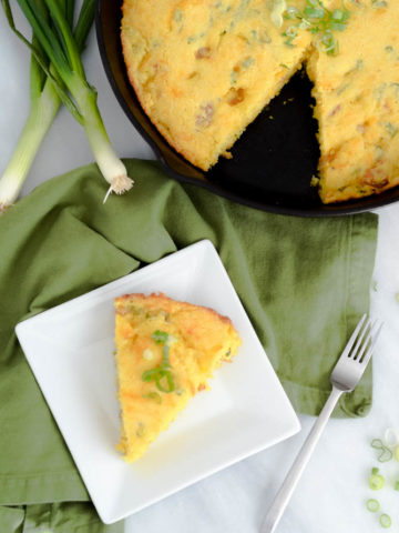 Loaded Skillet Cornbread with Sausage and Cheddar Cheese | CaliGirlCooking.com
