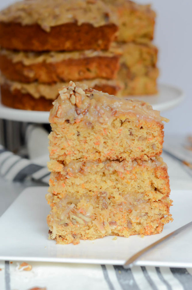 Carrot Cake with Coconut Pecan Frosting | CaliGirlCooking.com