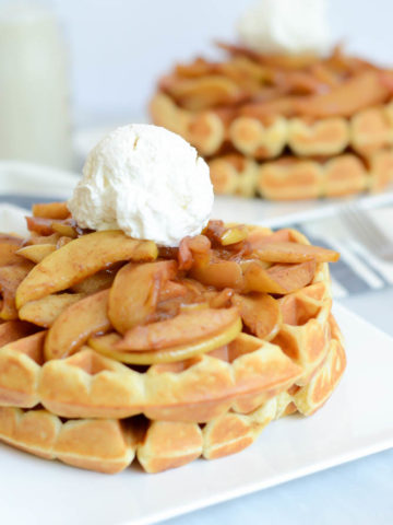 Candy Cap Waffles with Sauteed Maple Apples and Whipped Cream | CaliGirlCooking.com