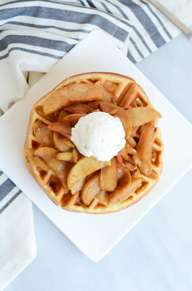 Candy Cap Waffles with Sauteed Maple Apples and Whipped Cream | CaliGirlCooking.com