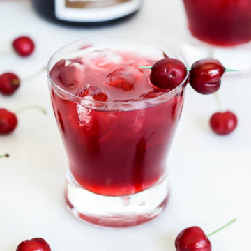 A head-on shot of this in-season Cherry Bourbon Breeze, which can easily be made non-alcoholic!