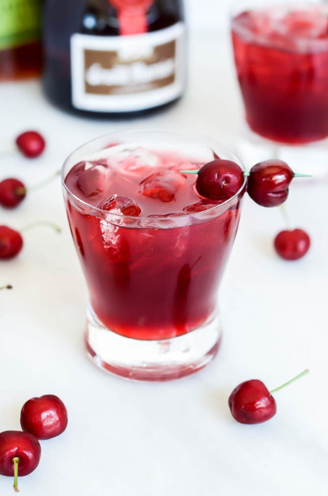 A head-on shot of this in-season Cherry Bourbon Breeze, which can easily be made non-alcoholic!