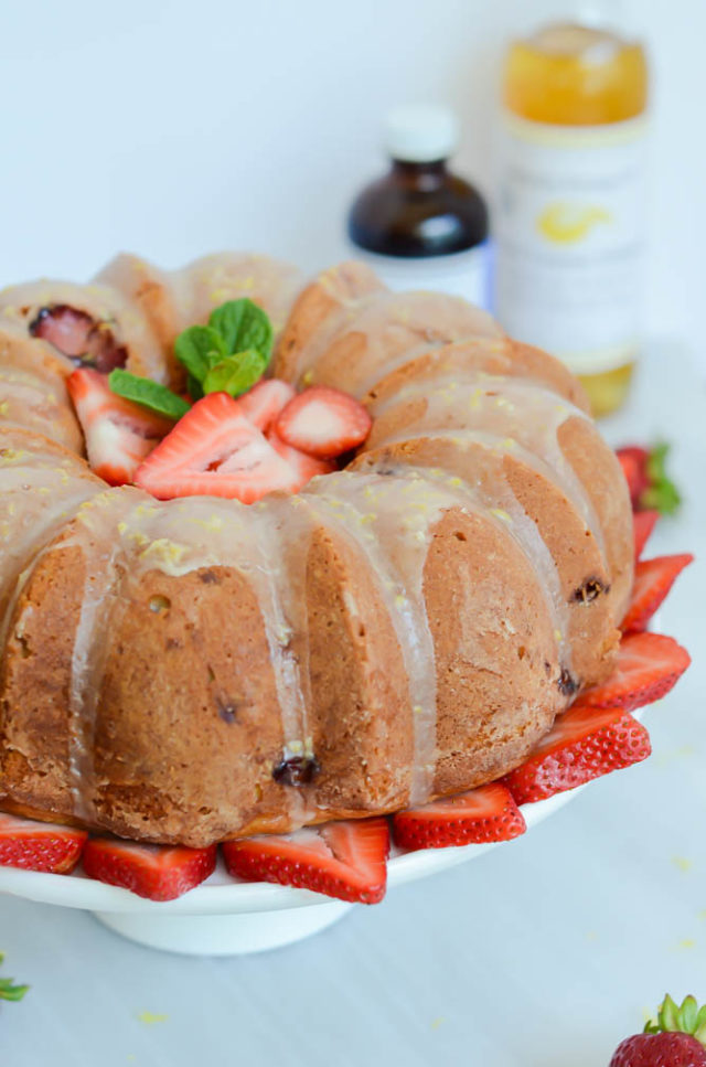 Fresh Strawberry Vanilla Bundt Cake with Lemon Glaze | CaliGirlCooking.com
