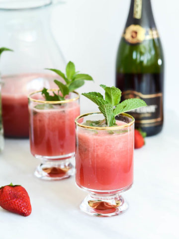 Minty Watermelon Strawberry Refresher | CaliGirlCooking.com - The perfect cocktail OR mocktail for late spring celebrations like Mother's Day and Memorial Day.