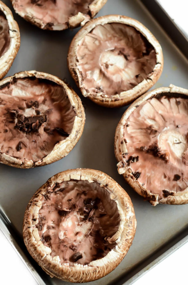 A tray of delicious Portobello mushrooms.