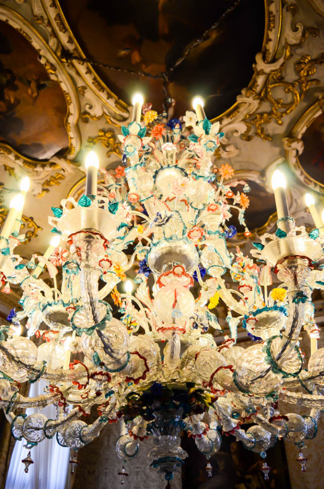 A gorgeous blown glass chandelier at Ca' Rezzonico in Venice, Italy.