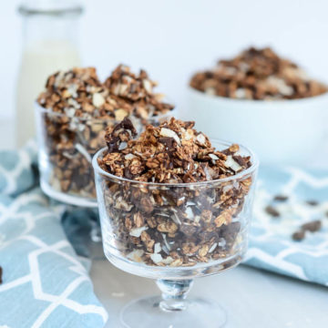 A large batch of Dark Chocolate Coconut Granola is all you need for snack time cravings or the perfect breakfast.