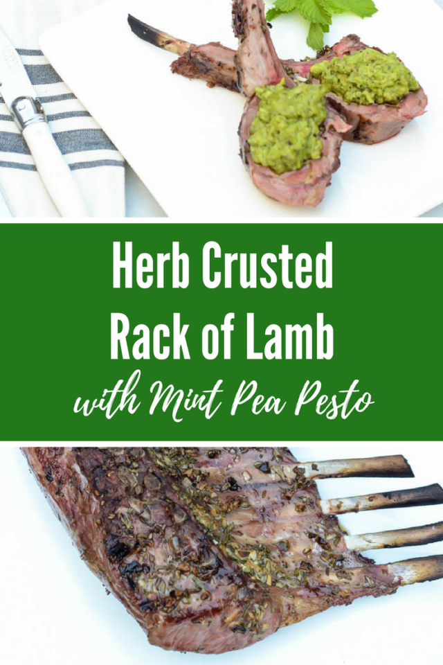 Herb Crusted Rack of Lamb with Mint Pea Pesto | CaliGirlCooking.com