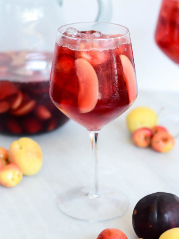A tall, refreshing glass of Virgin Stone Fruit Sangria.