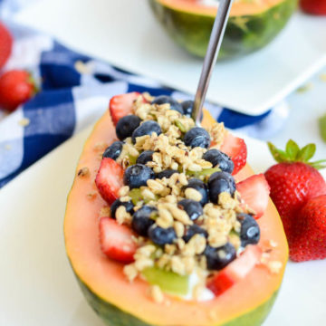 A Back-to-School Papaya Breakfast Boat will keep your kids full and energized well into lunchtime.