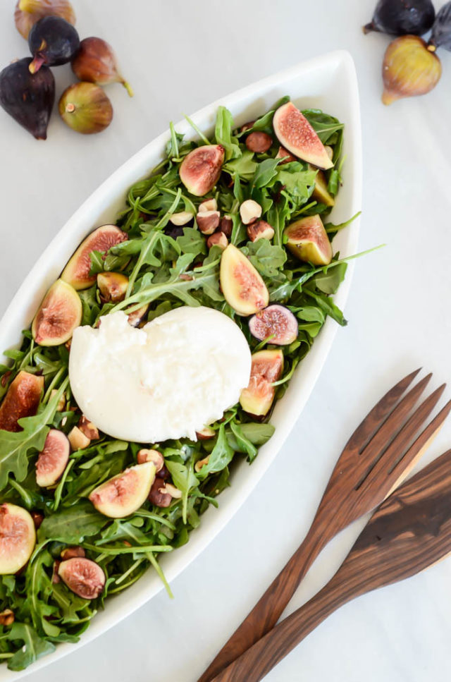 A big bowl of in-season Fresh Fig and Burrata Salad with Toasted Hazelnuts is the perfect summer meal or side dish!