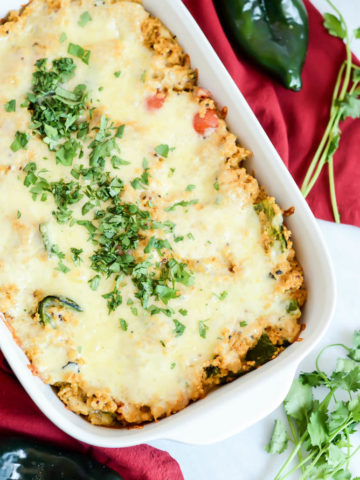 This Healthy Shrimp and Poblano "Enchilada" Quinoa Bake is the perfect healthy, one-dish meal!