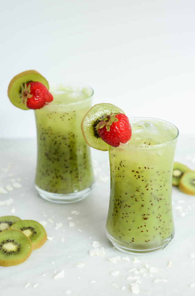 This Kiwi Coconut Cooler is the perfect, refreshing mocktail with a fun hit of color!