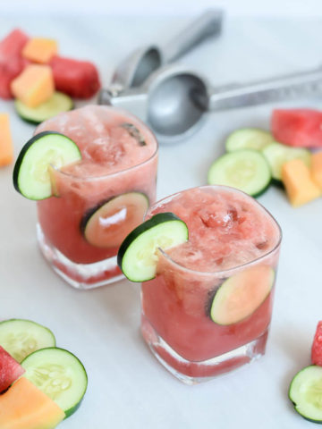 These Mixed Melon Cucumber Coolers are incredibly refreshing and can be made into a cocktail or mocktail!