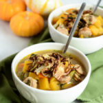 Butternut Squash and Sausage "Stoup" with Crispy Brussels Sprouts is the perfect healthy, hearty weeknight fall meal.