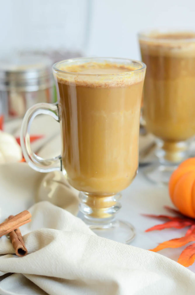 This Bourbon-Spiked Pumpkin Spice Latte has no added sugar and is made with REAL pumpkin!