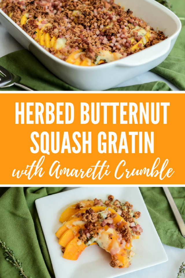Herbed Butternut Squash Gratin with Amaretti Crumble | CaliGirlCooking.com