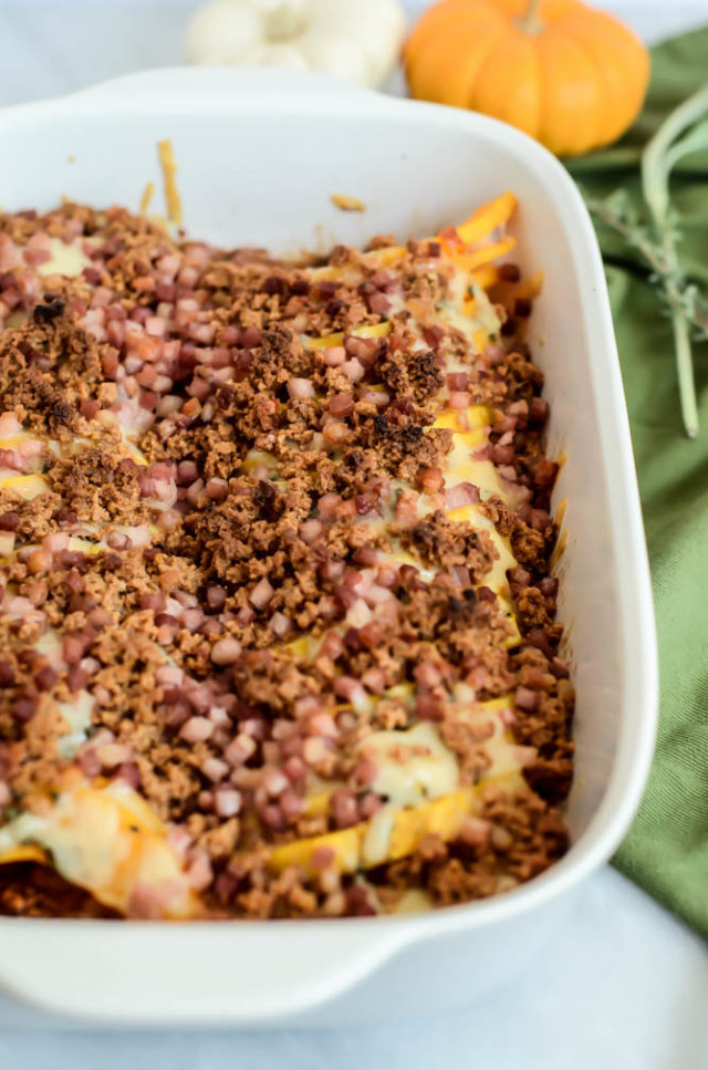 Herbed Butternut Squash Gratin with Amaretti Crumble is the perfect side dish to add to your Thanksgiving or Christmas menu.