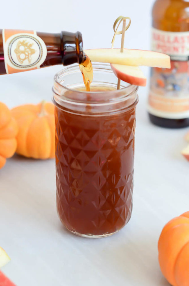 Pumpkin beer and apple cider are the only two ingredients you need for this Two-Ingredient Pumpkin Apple Shandy!