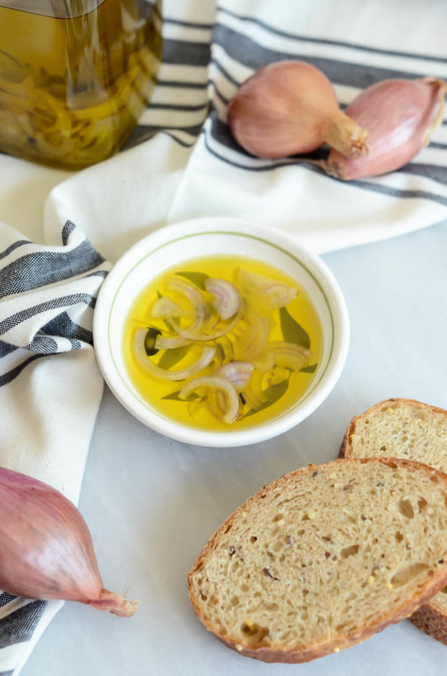Use this Stupid Simple Two-Ingredient Shallot Oil as a dip for your favorite bread, or use it in place of regular olive oil for cooking and dressing salads!