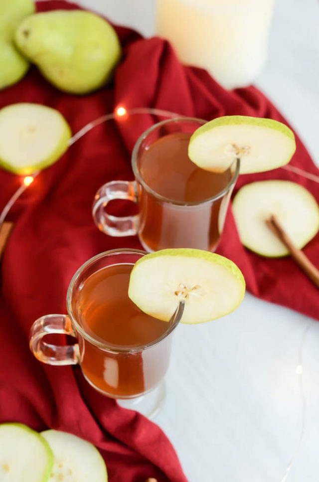 This Spiked Pear Cider is made in the slow cooker and can easily be made virgin for kids to enjoy!