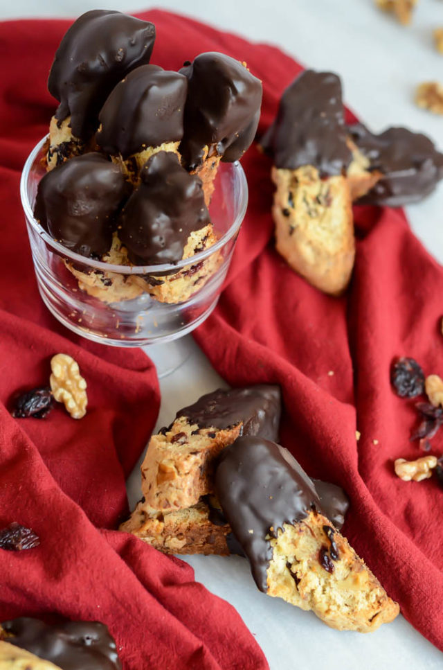 Set out a plate of Chocolate Dipped Cranberry Walnut Biscotti at your holiday get-together and guaranteed they'll be gone in an instant!