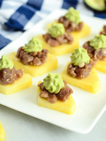 Ahi Poke Pineapple Bites with Avocado Mousse are the perfect healthy appetizer for your next get-together.