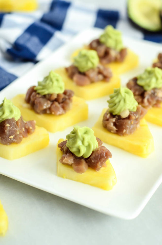 Ahi Poke Pineapple Bites with Avocado Mousse are the perfect healthy appetizer for your next get-together.